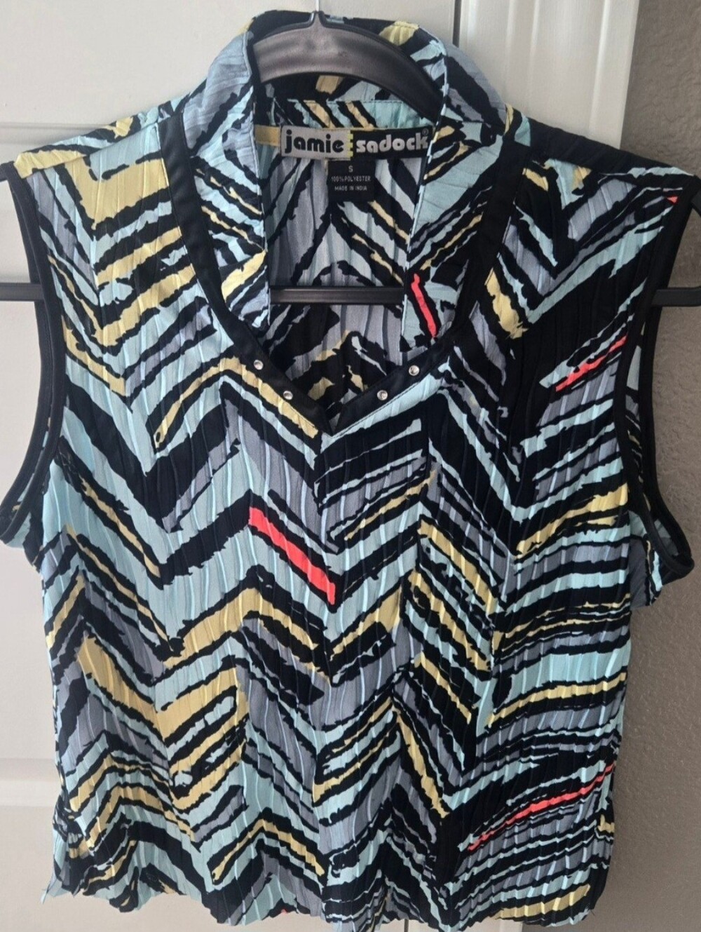Jamie Sadock light weight sleeveless top. Colorful geometric pattern. 38" Chest.